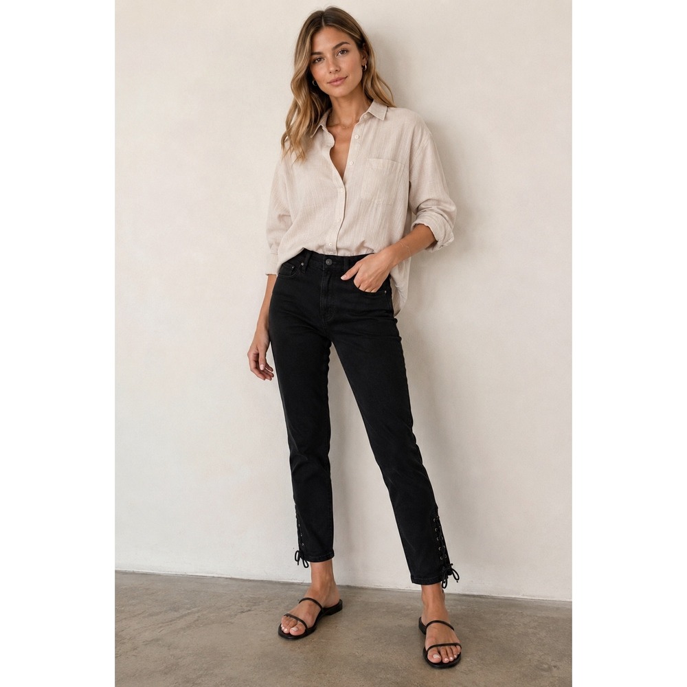 Citizens of Humanity Olivia Jeans Women 28 Black Lace Up Hem Hi‎ Rise Slim Ankle